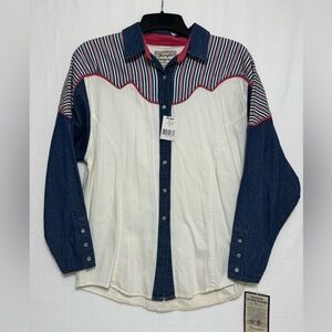 Wrangler Western Women’s Blouse Shirt Pearl Buttons Size XL VTG 90s NWT Red Blue